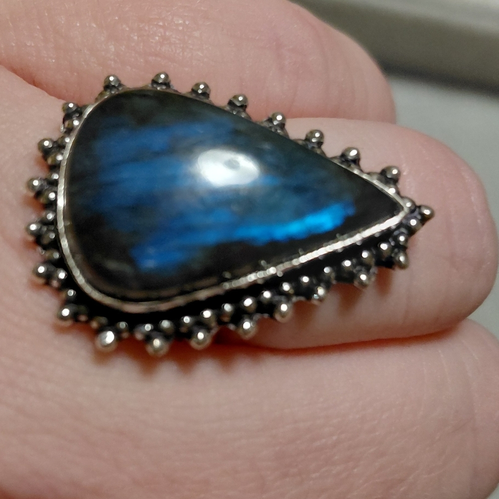 Flash Labradorite Teardrop Ring Size 6.5 - Picture 8 of 10